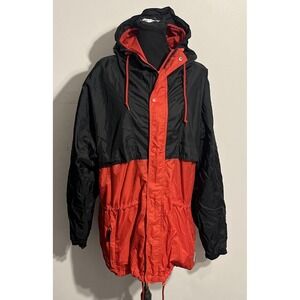 Helly Hansen Jacket Mens Large Red Black Hooded Windbreaker Rain Coat Nylon